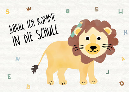 Karte - Löwe &quot;Juhuu, ich komme in die Schule&quot;