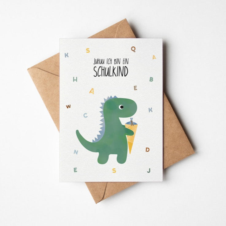 Karte - Dino &quot;Juhuu ich bin ein Schulkind&quot;