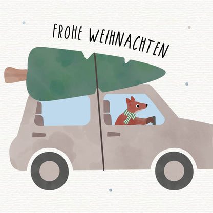 Karte - Fuchs im Auto &quot;Frohe Weihnachten&quot;