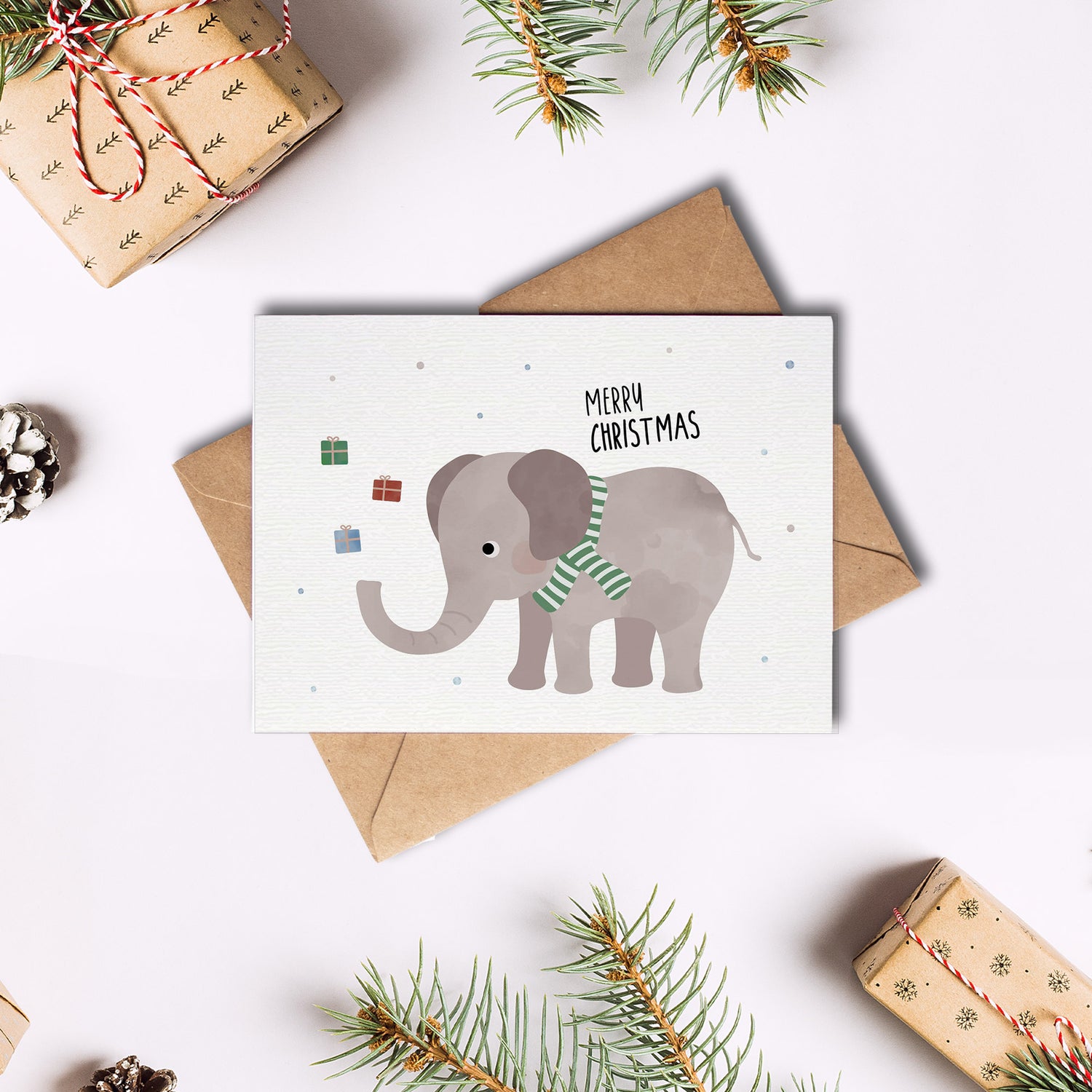 Karte - Elefant &quot;Frohe Weihnachten&quot;