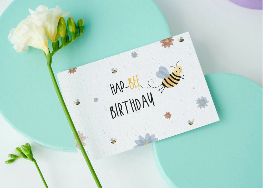 Samenpapier Karte - Biene &quot;Hap-Bee Birthday&quot;