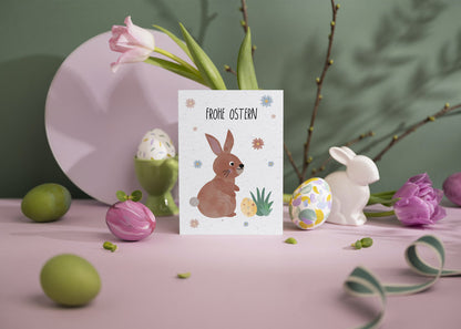 Samenpapier Karte - Osterhase Blumen &quot;Frohe Ostern&quot;