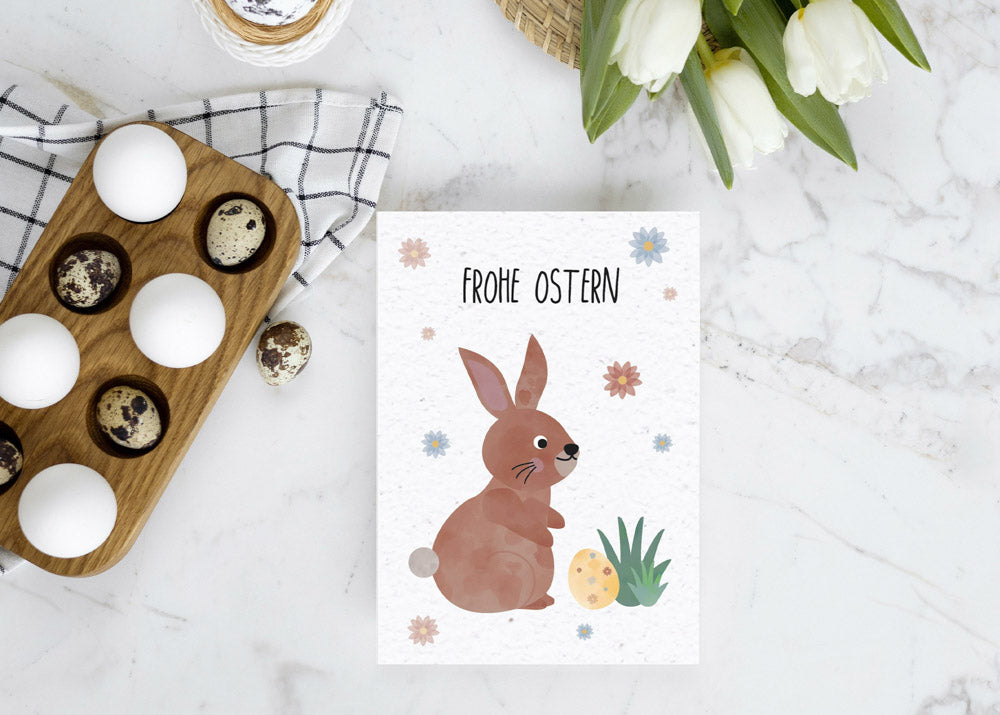 Samenpapier Karte - Osterhase Blumen &quot;Frohe Ostern&quot;