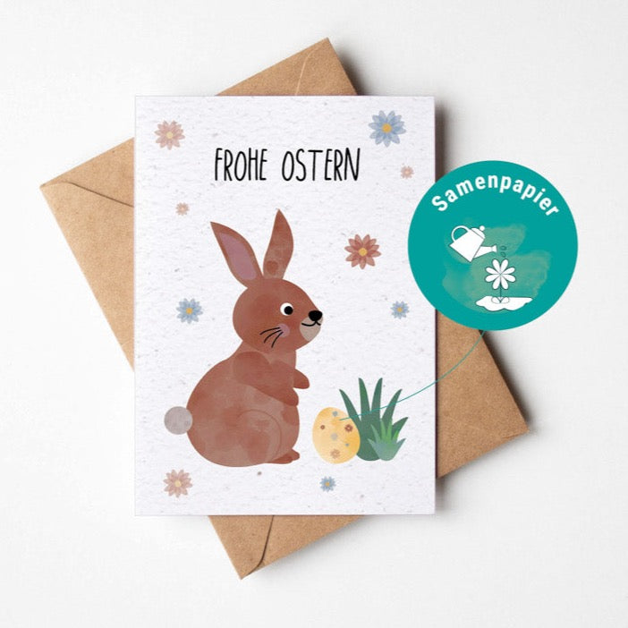 Samenpapier Karte - Osterhase Blumen &quot;Frohe Ostern&quot;