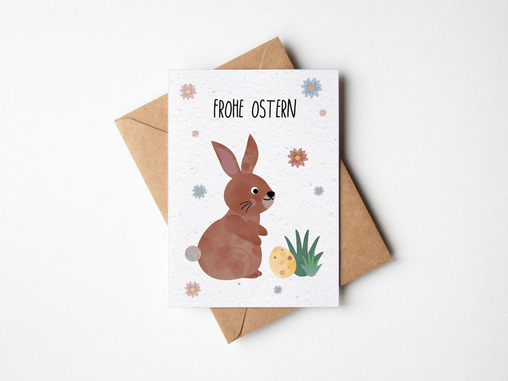 Samenpapier Karte - Osterhase Blumen &quot;Frohe Ostern&quot;